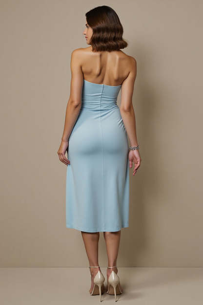 Blue Simple Sweetheart Pencil Midi Semi Formal Dress