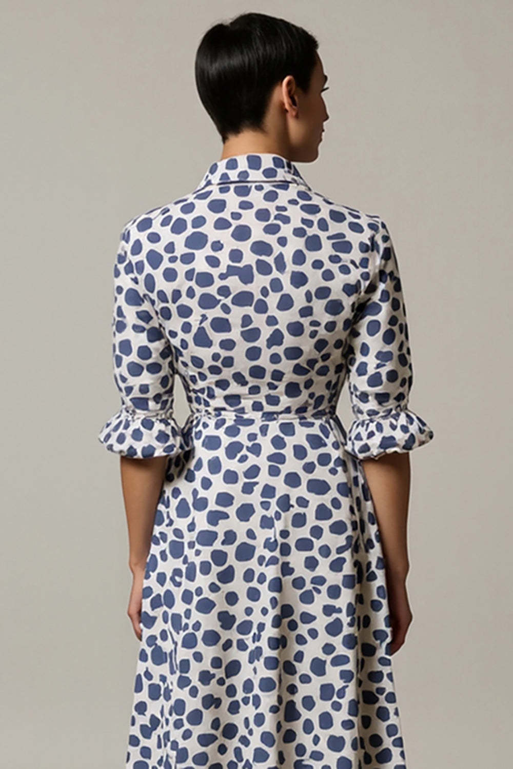 White and Blue Leopard Printed Half Sleeves Maxi A Line Work Dress