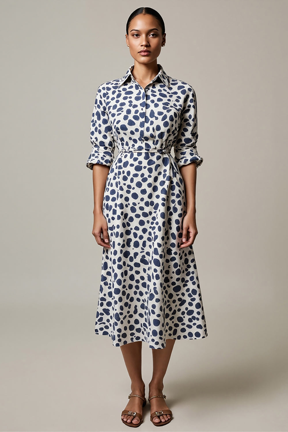 Leely Women White and Blue Leopard Printed Maxi Work Dress A Line Half Sleeves Boho Dress
