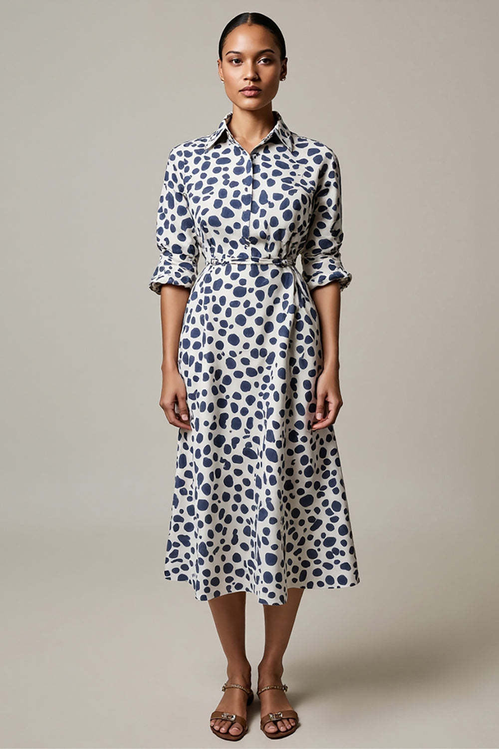 Leely Women White and Blue Leopard Printed Maxi Work Dress A Line Half Sleeves Boho Dress