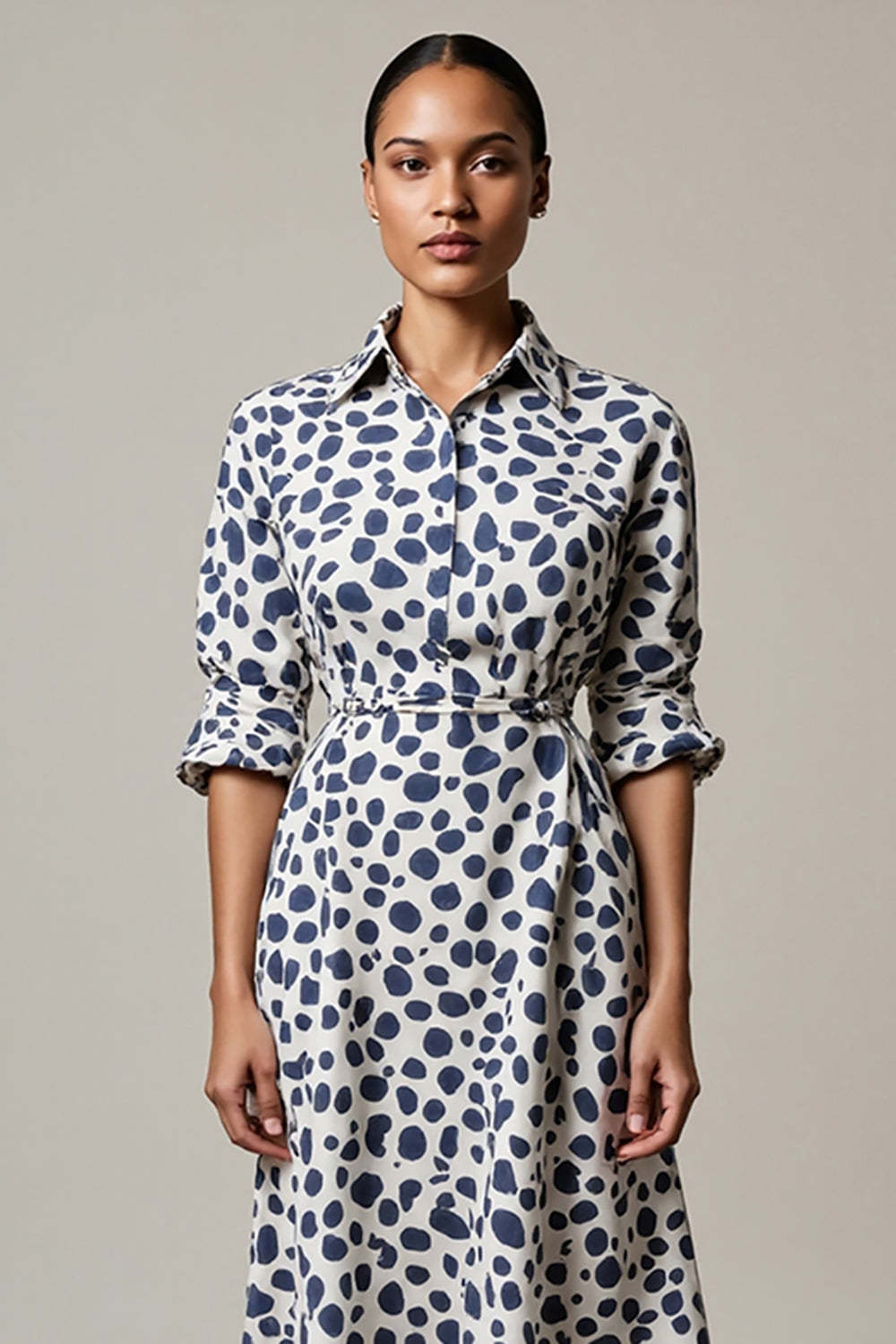 White and Blue Leopard Printed Half Sleeves Maxi A Line Work Dress