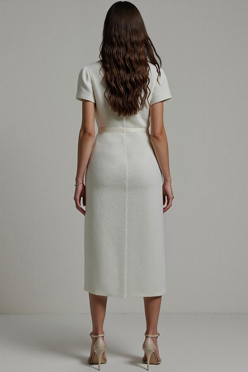 Midi White Notched Lapel Bodycon Blazer Dress with Sleeves