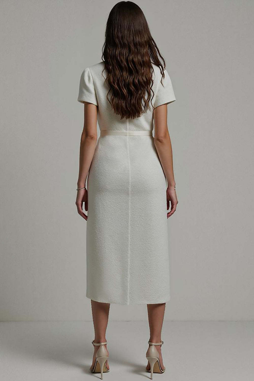 Midi White Notched Lapel Bodycon Blazer Dress with Sleeves
