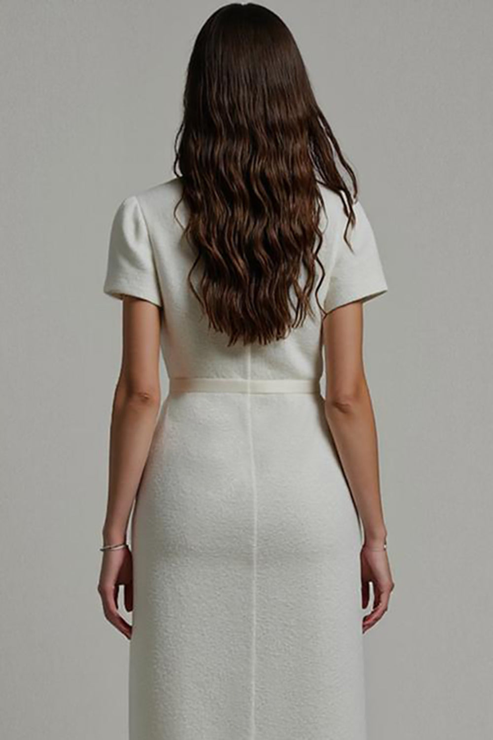 Midi White Notched Lapel Bodycon Blazer Dress with Sleeves