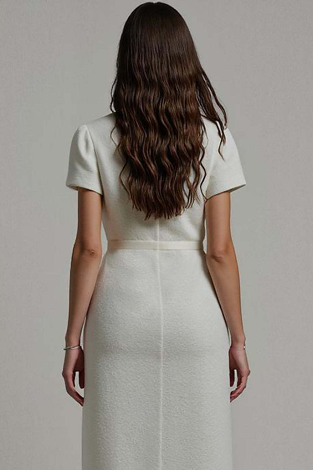 Midi White Notched Lapel Bodycon Blazer Dress with Sleeves