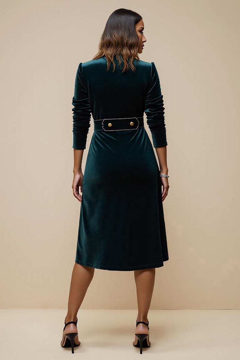 Midi Peacock Blue Velvet Notched Lapel Blazer Dress with Sleeves