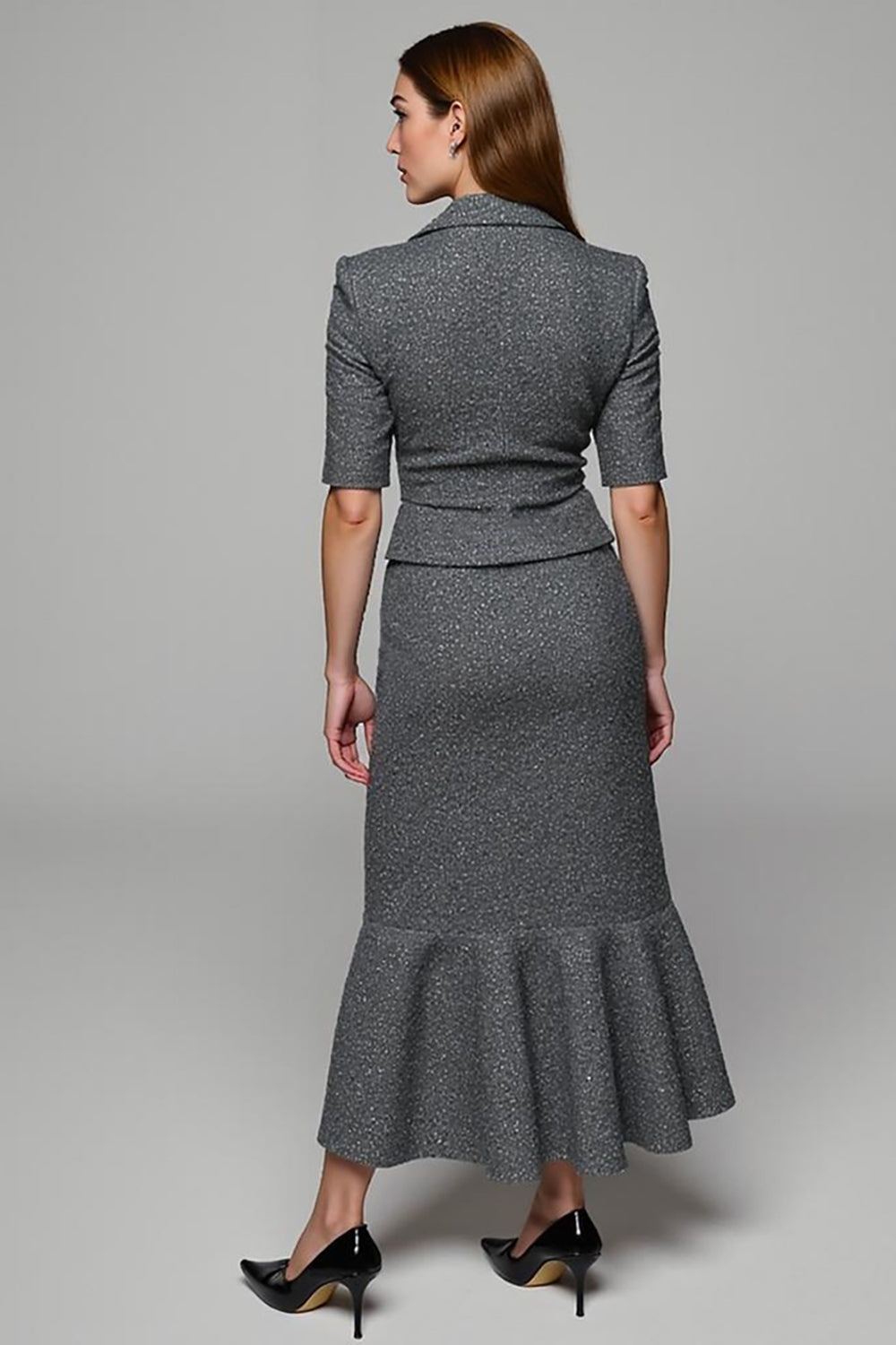 Sparkly Dark Grey 2 Piece Notched Lapel Single Breasted Business Suits
