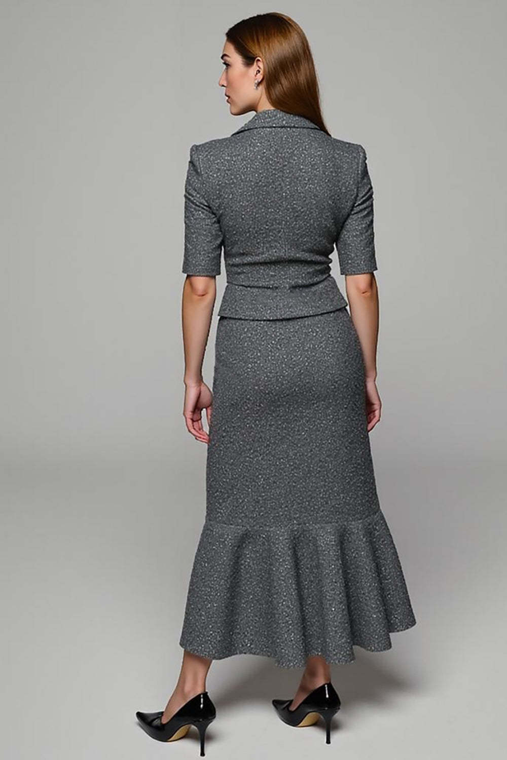 Sparkly Dark Grey 2 Piece Notched Lapel Single Breasted Business Suits