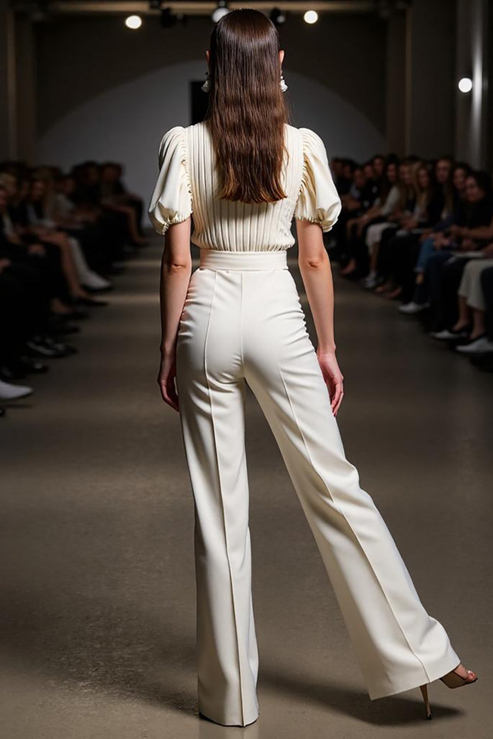 Ivory 2 Pieces Round Neck Maxi Blouses and Pantsuits with Sleeves
