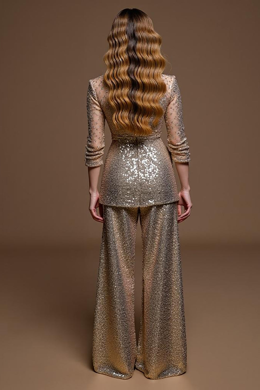 Sparkly Golden Notched Lapel 2 Piece Sequin Women Suits