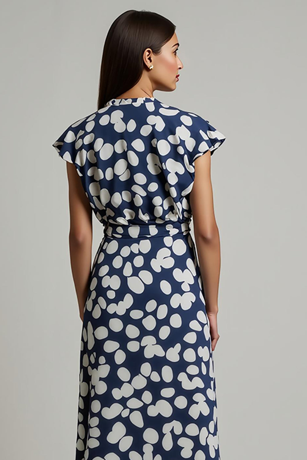 Maxi White Blue Floral Printed V-Neck Wedding Guest Dress with Slit