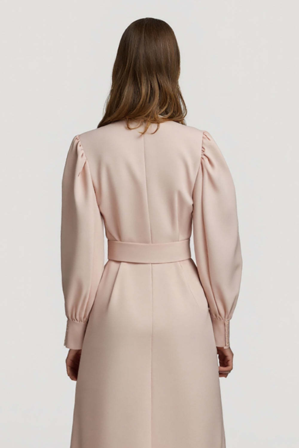 Midi Grey Pink High Neck Pencil Satin Work Dress with Belts