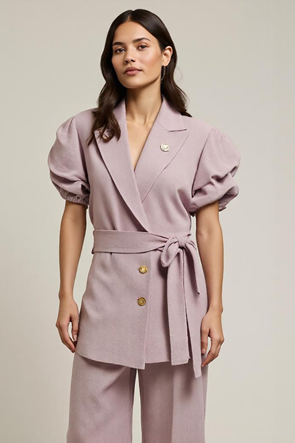 Grey Pink Notched Lapel Single Breasted 2 Piece Business Suits with Sleeves