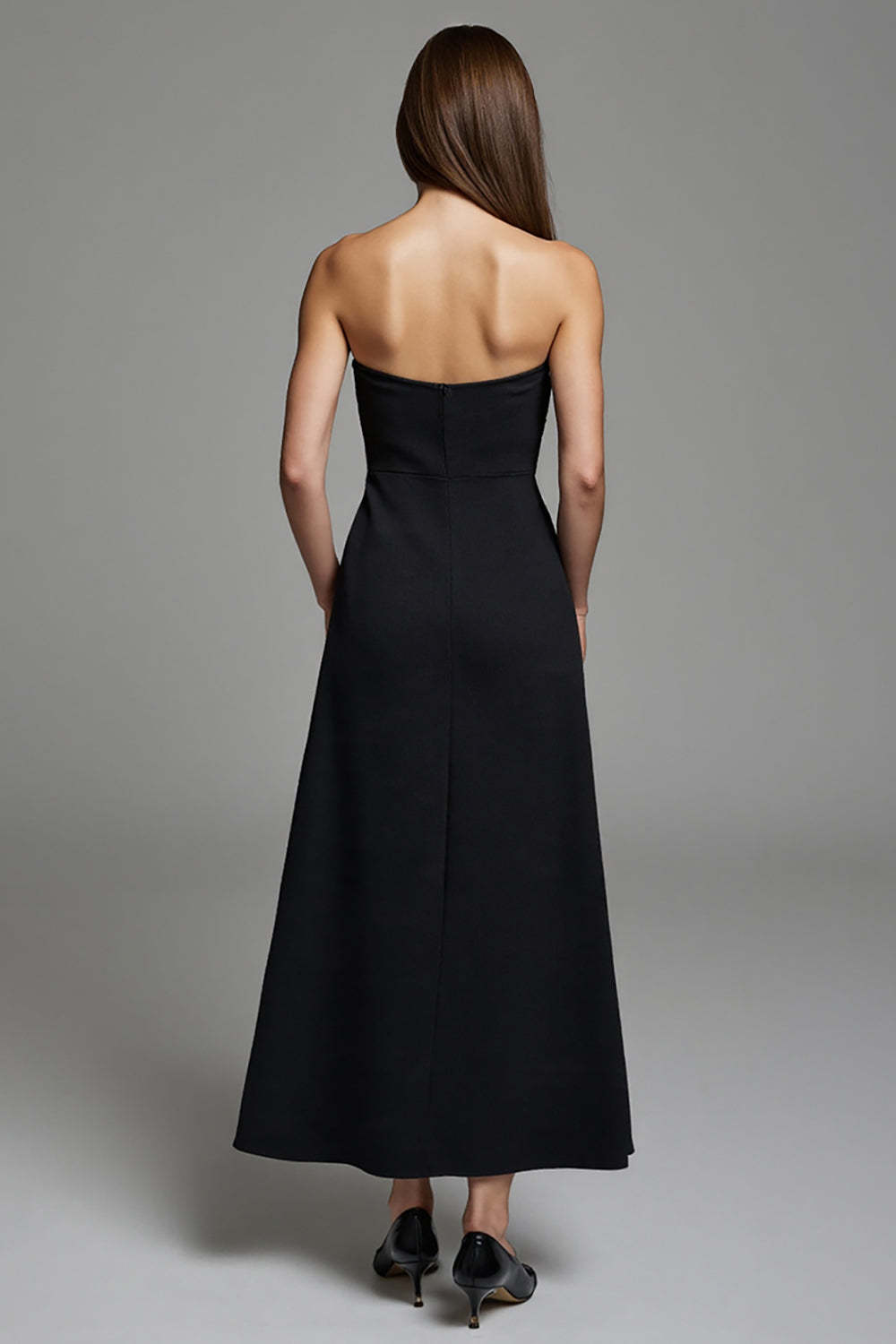 Black Strapless Keyhole Maxi A Line Work Dress