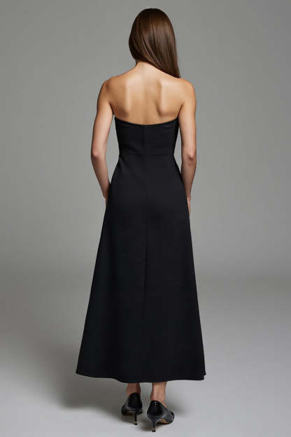 Black Strapless Keyhole Maxi A Line Work Dress