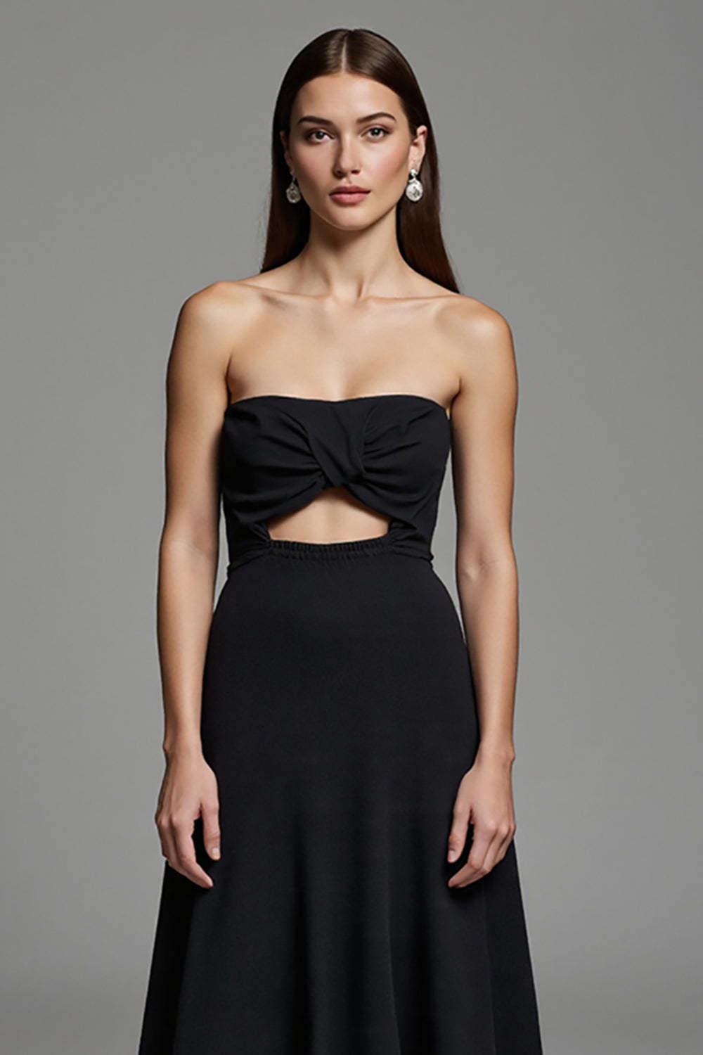 Black Strapless Keyhole Maxi A Line Work Dress