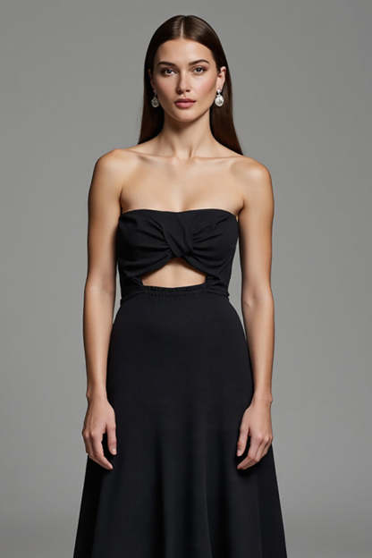 Black Strapless Keyhole Maxi A Line Work Dress