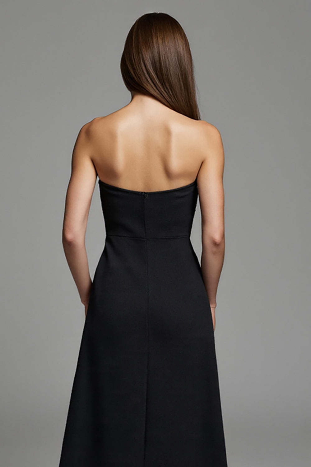 Black Strapless Keyhole Maxi A Line Work Dress