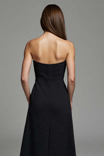 Black Strapless Keyhole Maxi A Line Work Dress
