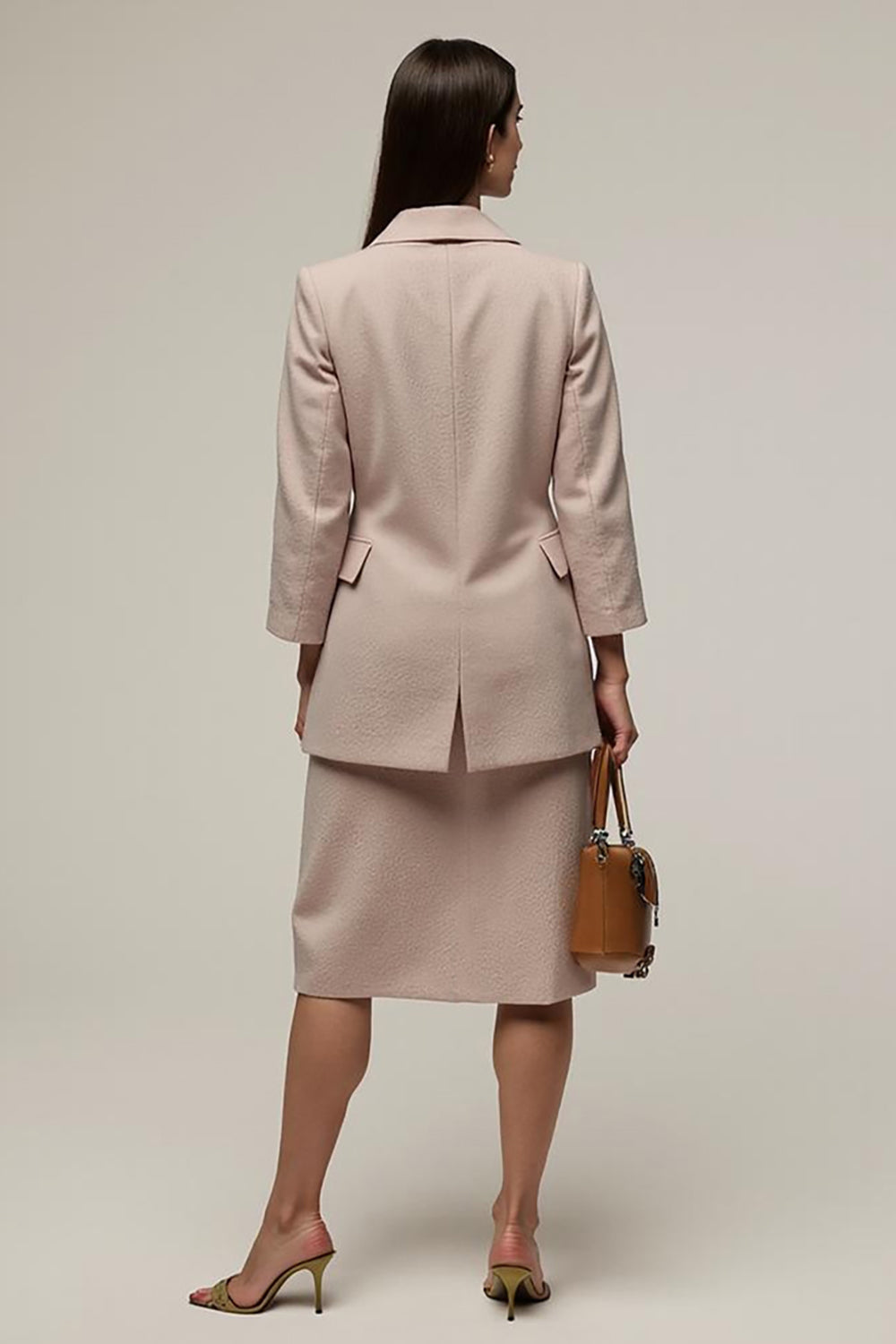 2 Piece Grey Pink Pencil Notched Lapel Business Suits with Slit