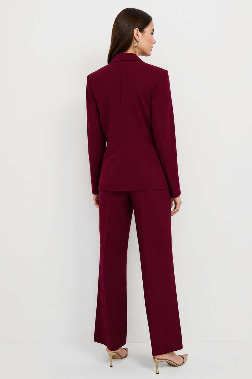 2 Piece Burgundy Satin Notched Lapel One Button Business Suits