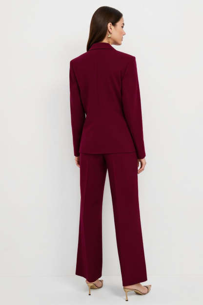 2 Piece Burgundy Satin Notched Lapel One Button Business Suits