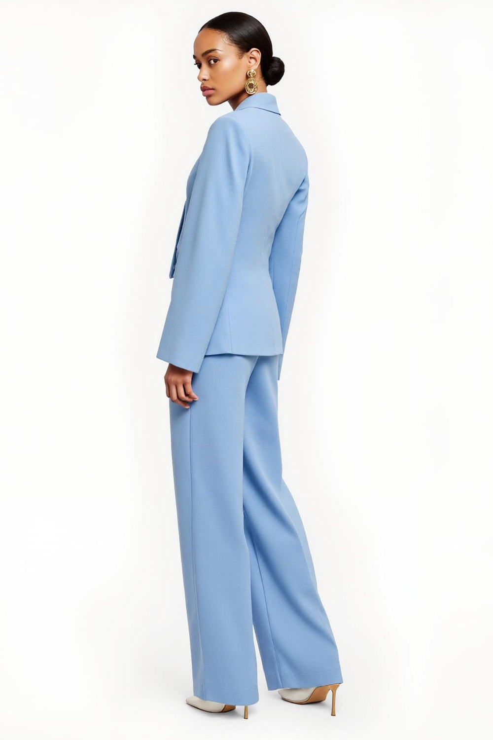 Blue Peak Lapel Satin 2 Piece One Button Business Suits with Sleeves