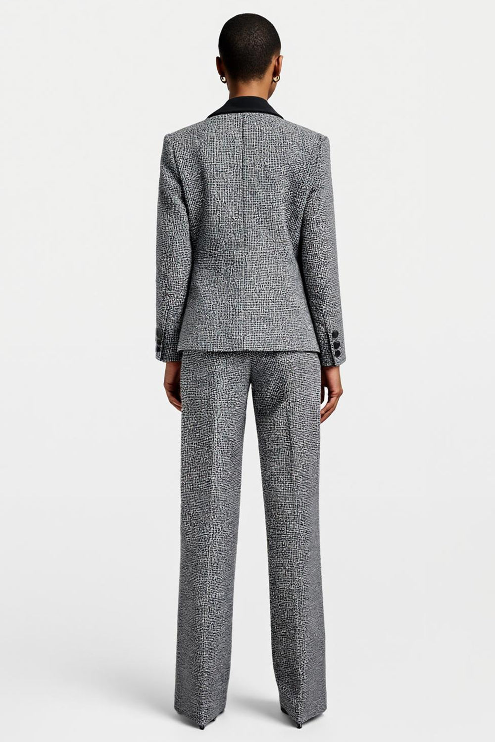 Grey Tweed Notched Lapel 2 Piece Long Sleeves Women Business Suits