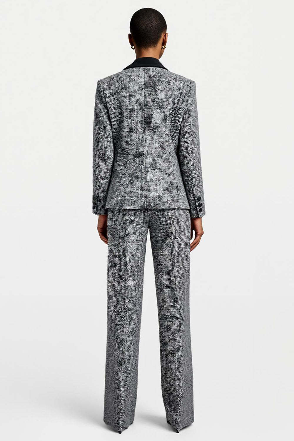 Grey Tweed Notched Lapel 2 Piece Long Sleeves Women Business Suits