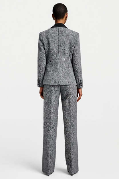 Grey Tweed Notched Lapel 2 Piece Long Sleeves Women Business Suits