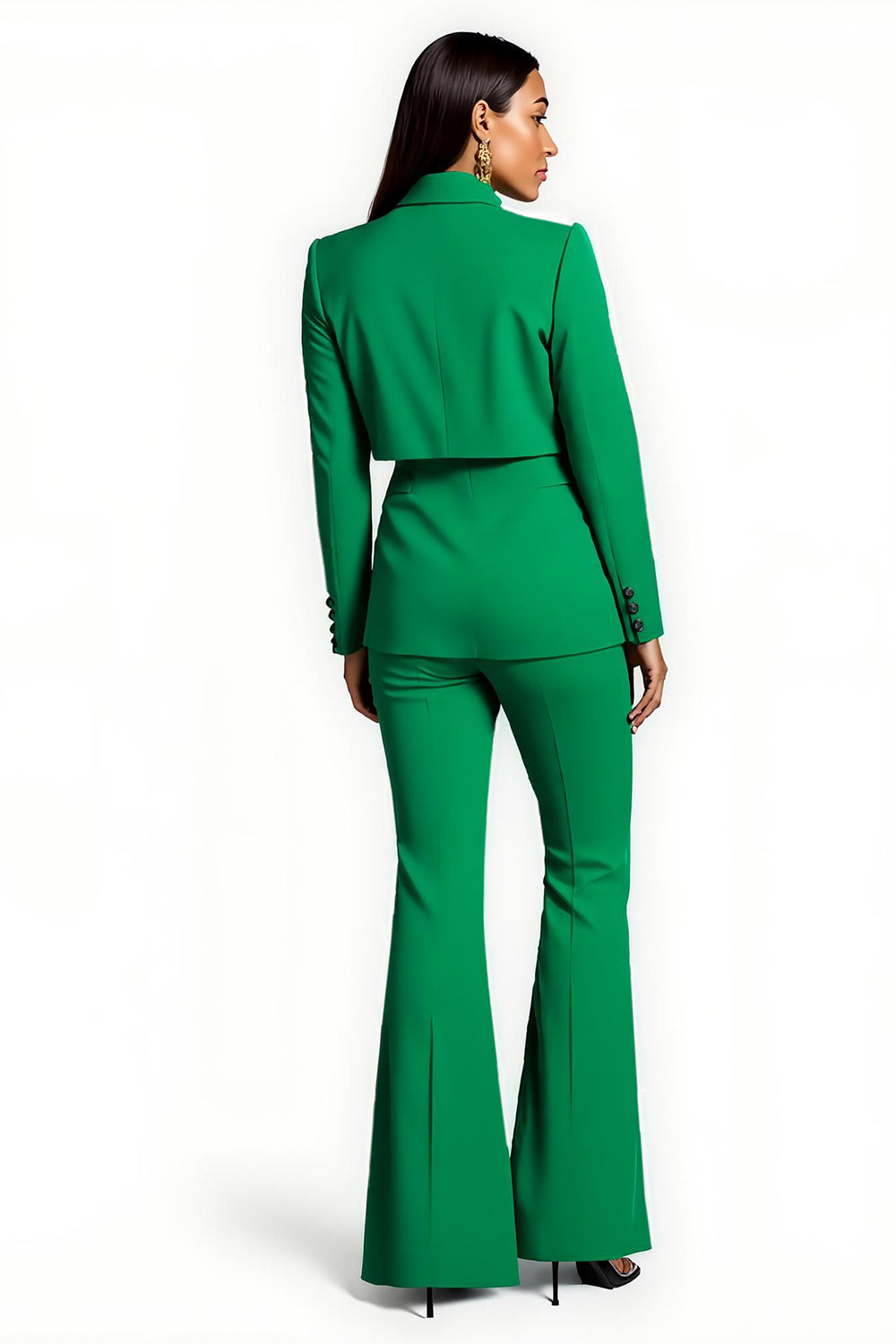 Dark Green Flare Leg 2 Piece Notched Lapel Women Business Suits