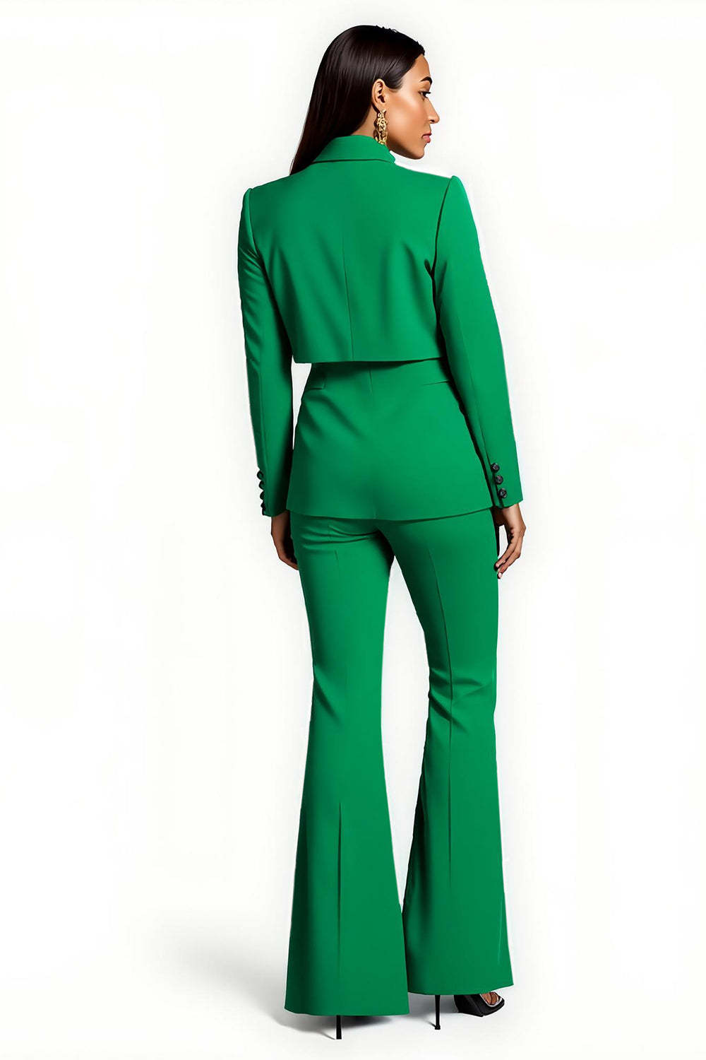 Dark Green Flare Leg 2 Piece Notched Lapel Women Business Suits