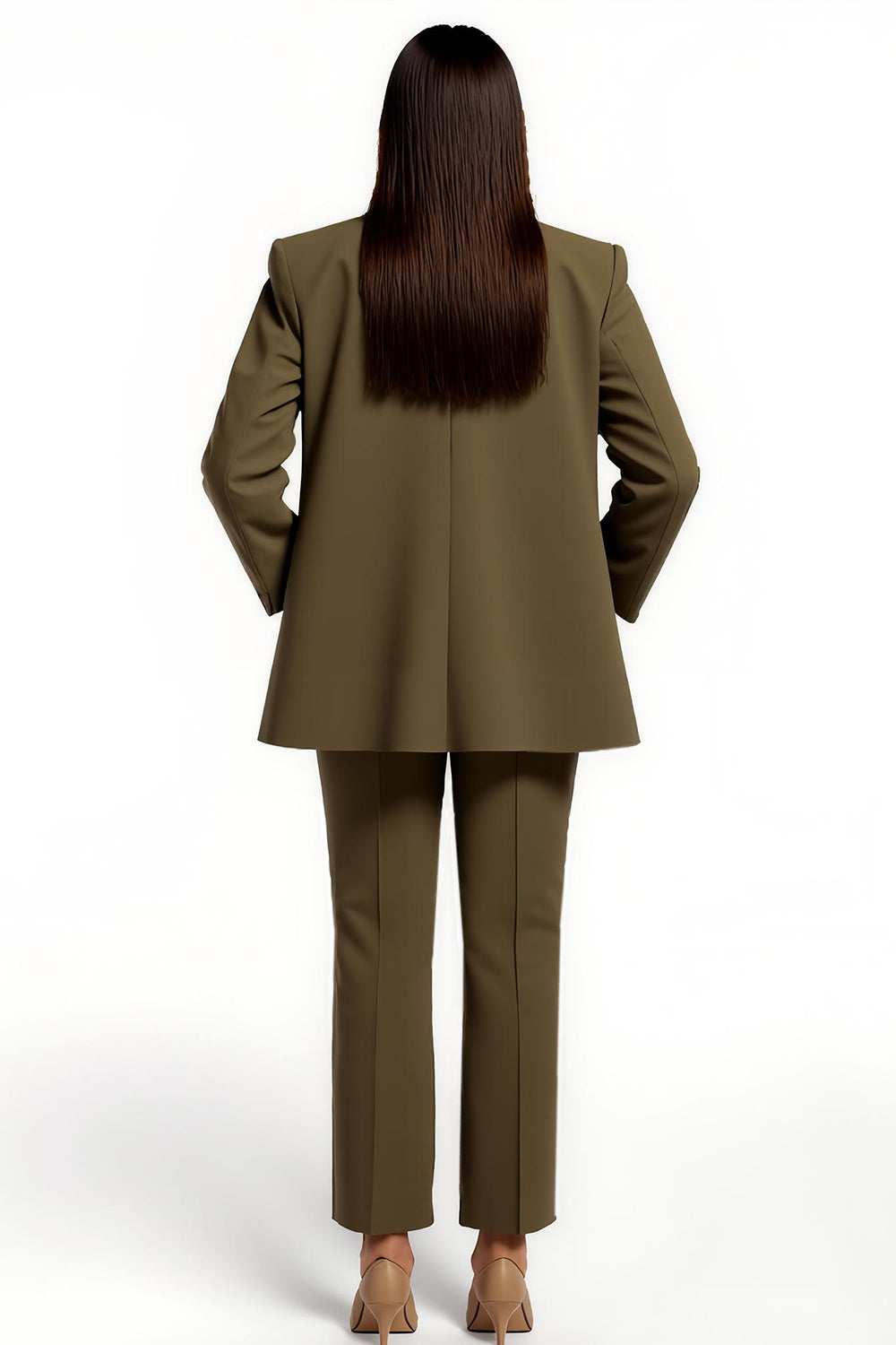 Arm Green 2 Piece Satin Peak Lapel Women Business Suits with Pockets