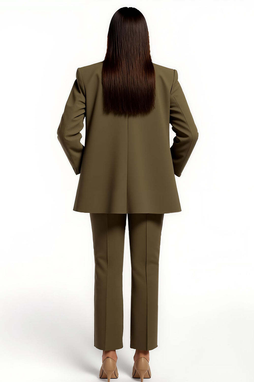 Arm Green 2 Piece Satin Peak Lapel Women Business Suits with Pockets