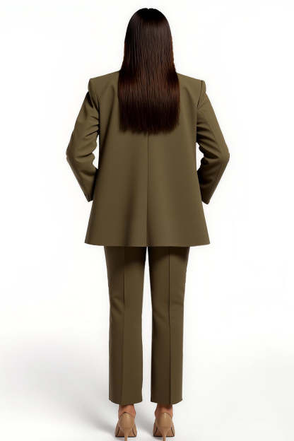 Arm Green 2 Piece Satin Peak Lapel Women Business Suits with Pockets
