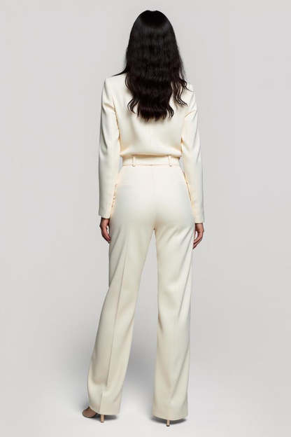 Ivory One Piece Shawl Lapel Long Sleeves Women Work Jumpsuits with Belt
