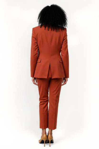 Brick Red 2 Piece Notched Lapel One Button Business Suits with Sleeves