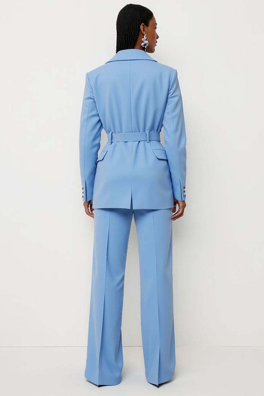 Blue 2 Piece Satin Notched Lapel Women Business Suits with Pockets
