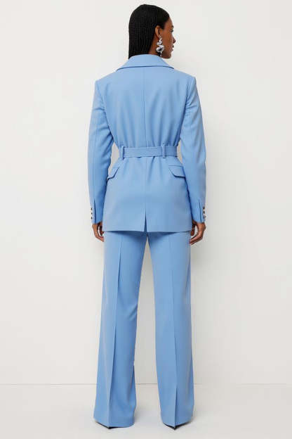 Blue 2 Piece Satin Notched Lapel Women Business Suits with Pockets