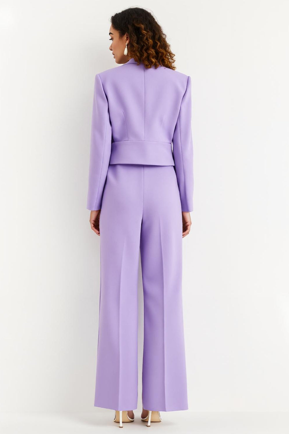 Purple Peak Lapel 2 Piece Satin Flare Leg Women Business Suits