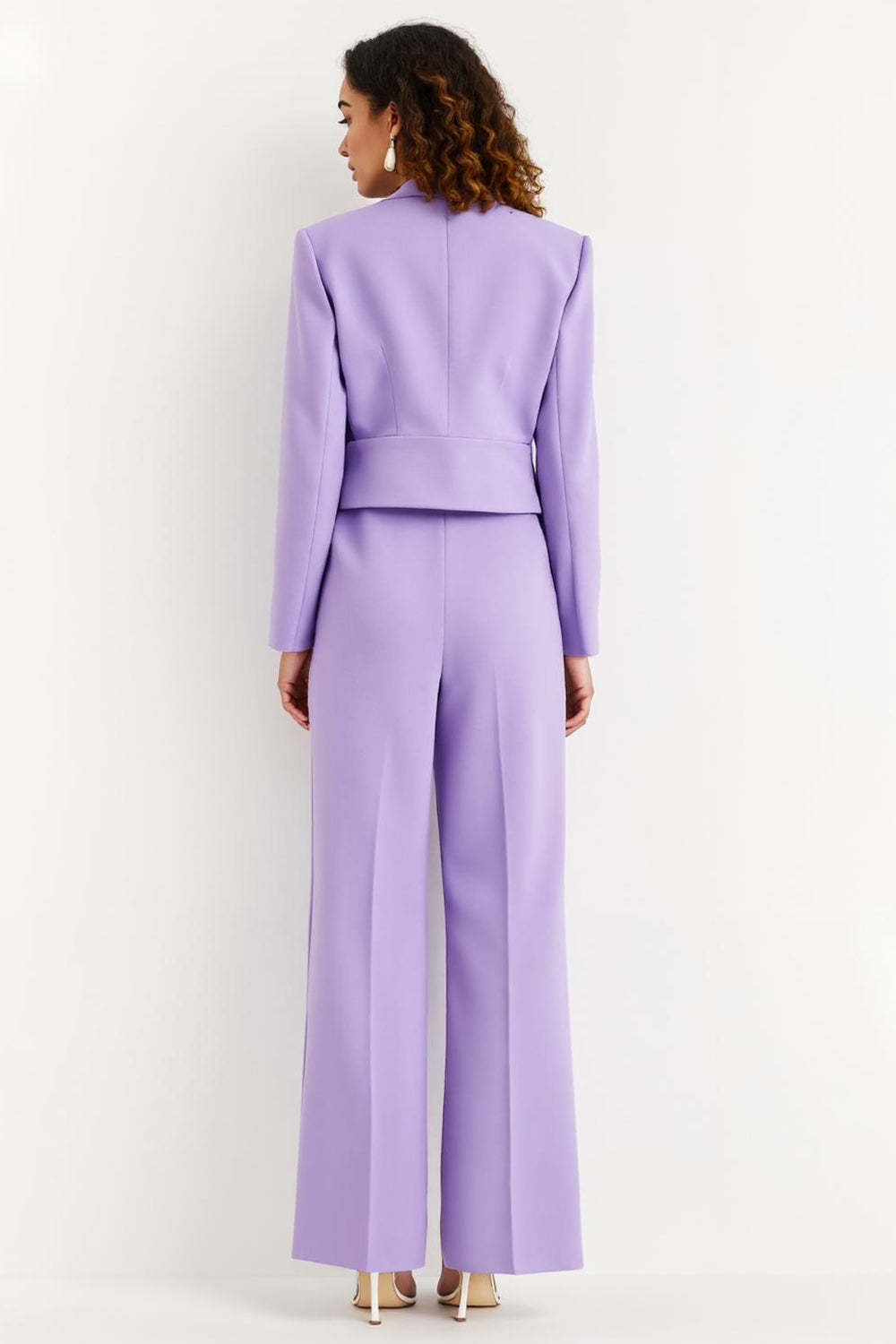 Purple Peak Lapel 2 Piece Satin Flare Leg Women Business Suits