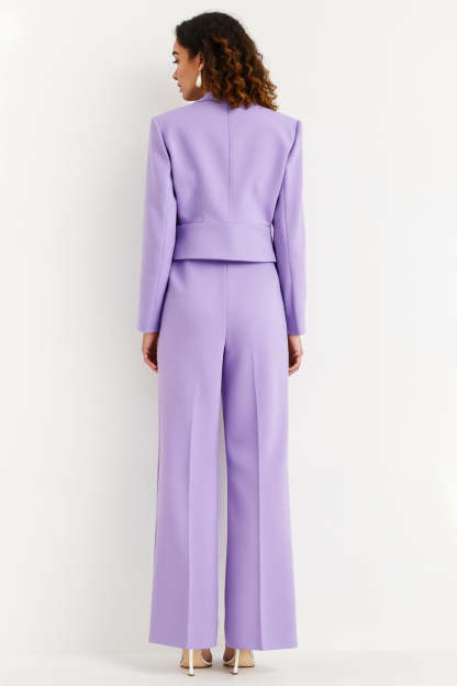 Purple Peak Lapel 2 Piece Satin Flare Leg Women Business Suits