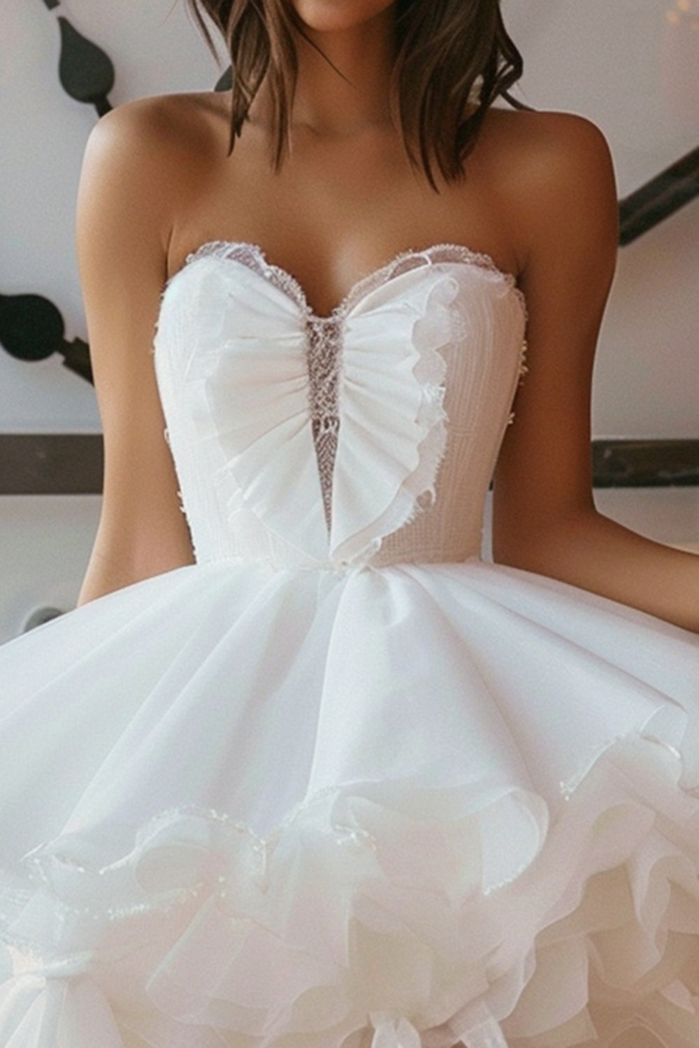 Short White Sweetheart A Line Homecoming Dress with Ruffles