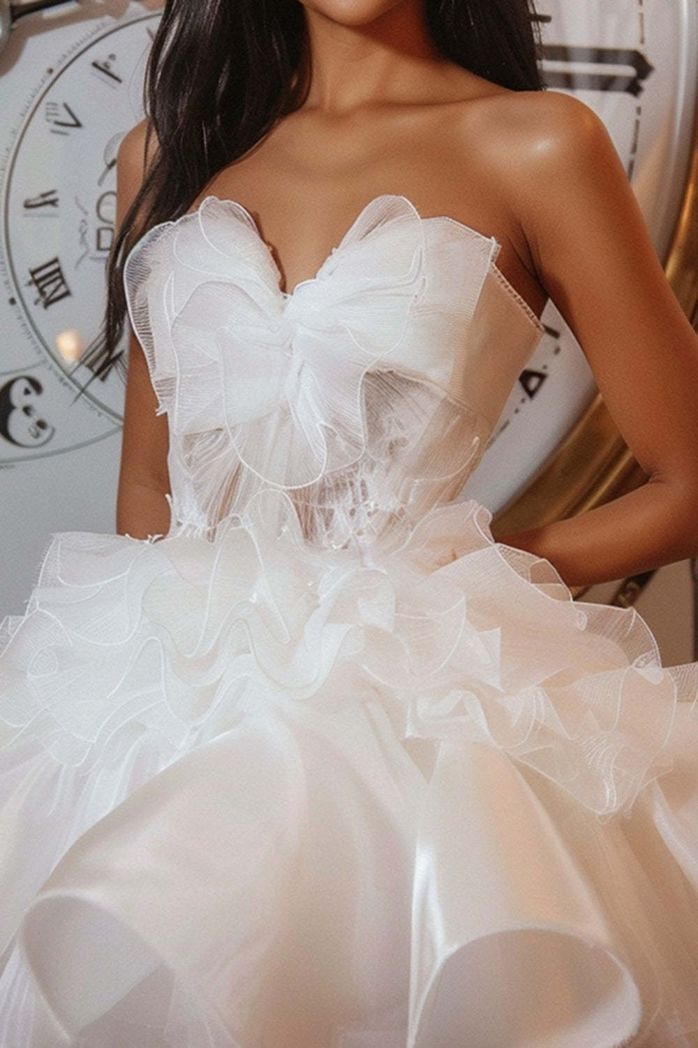 White Sweetheart Tiered Organza Short Ruffled Homecoming Dress