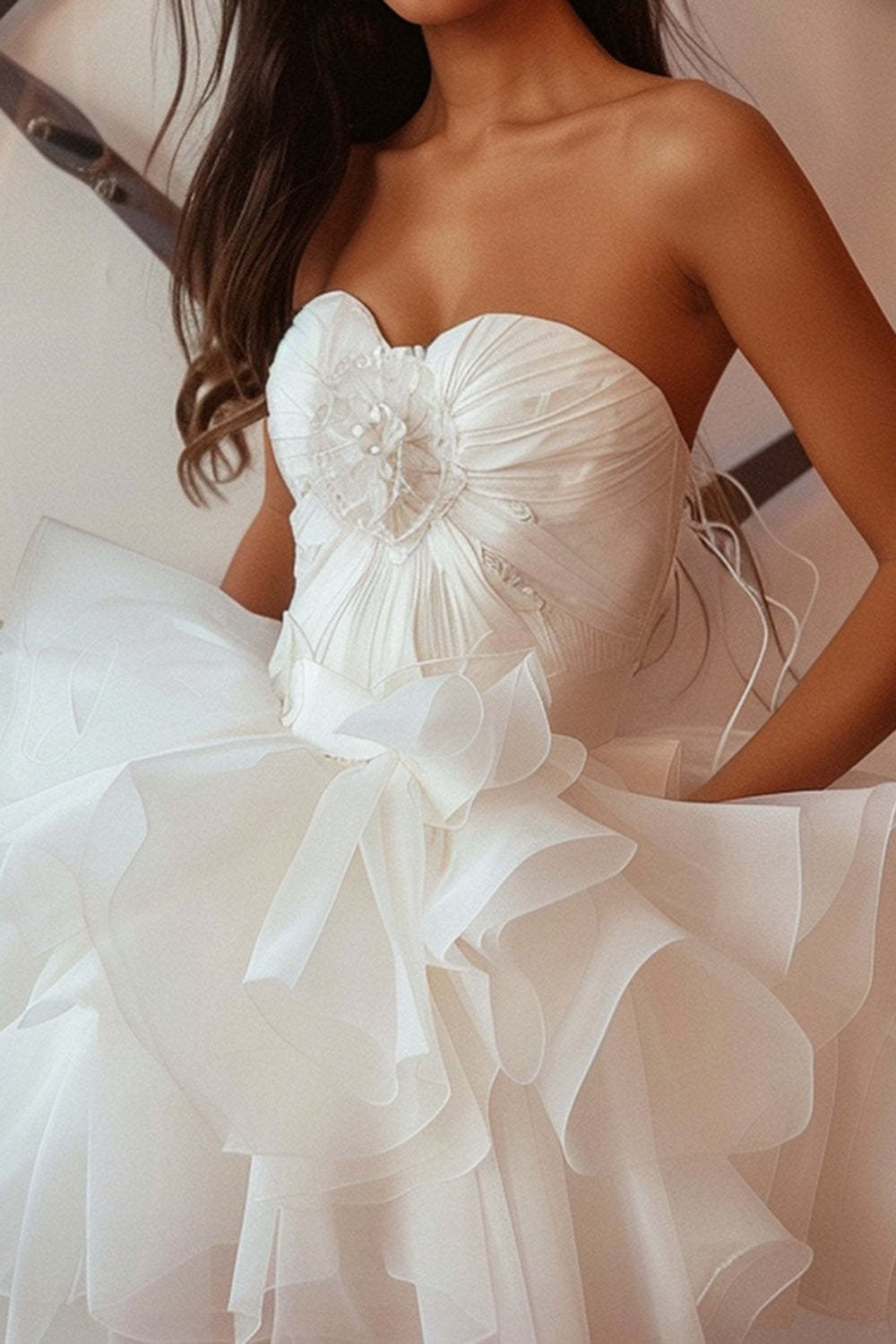 Short White Sweetheart Ruched Homecoming Dress with Ruffles