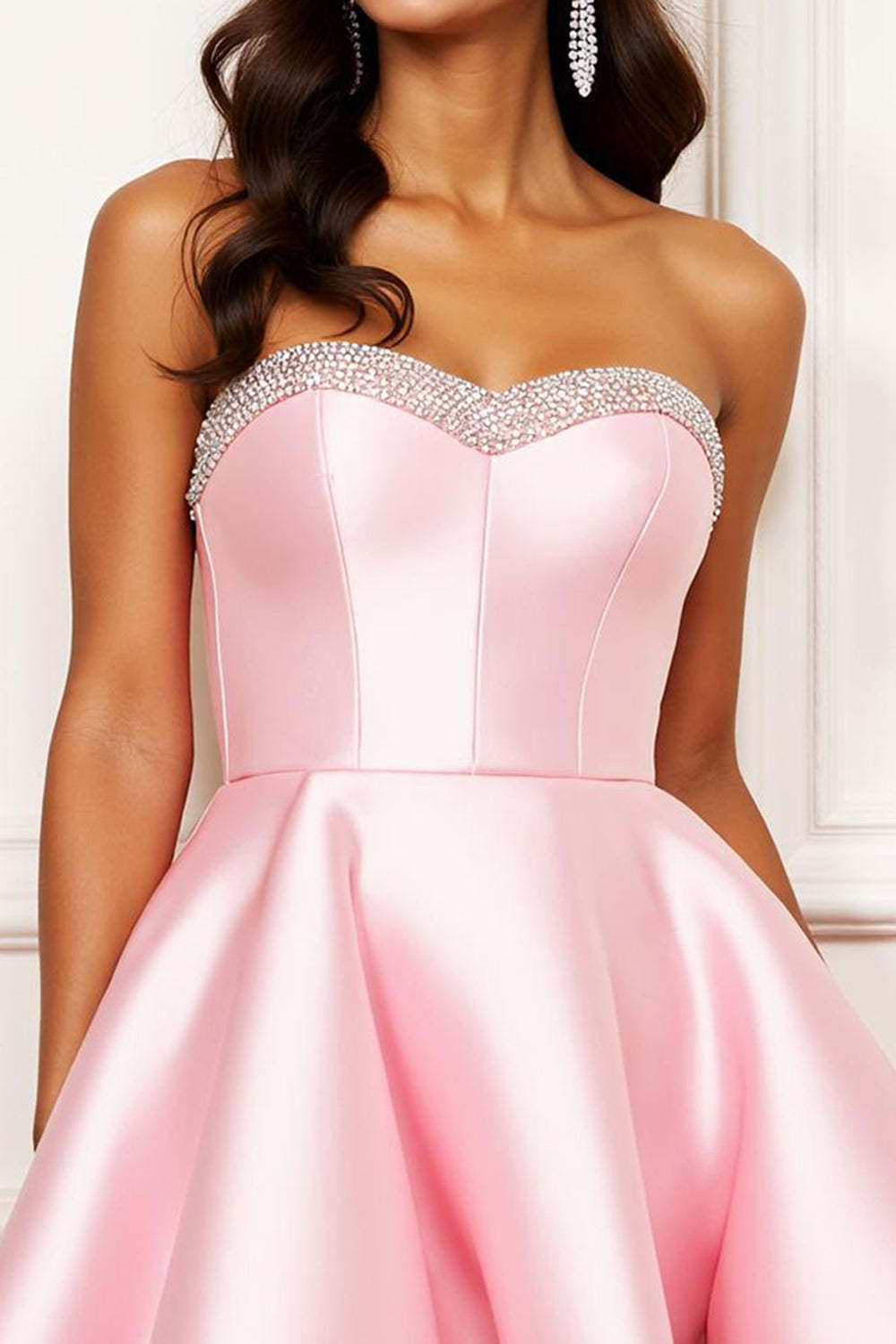 Sparkly Pink Sweetheart A Line Short Satin Homecoming Dress with Beading
