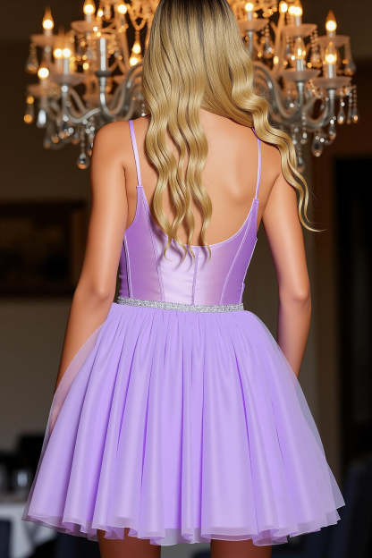 Sparkly Corset A Line Purple Short Homecoming Dress with Beading