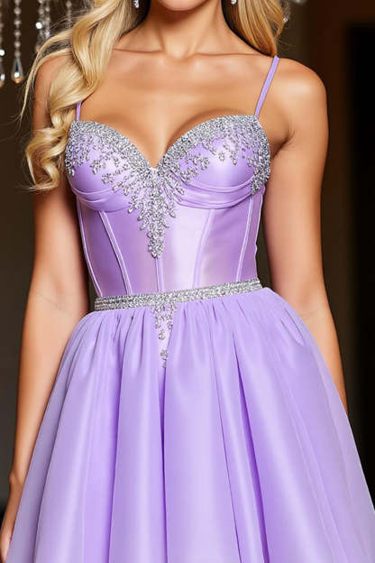 Sparkly Corset A Line Purple Short Homecoming Dress with Beading