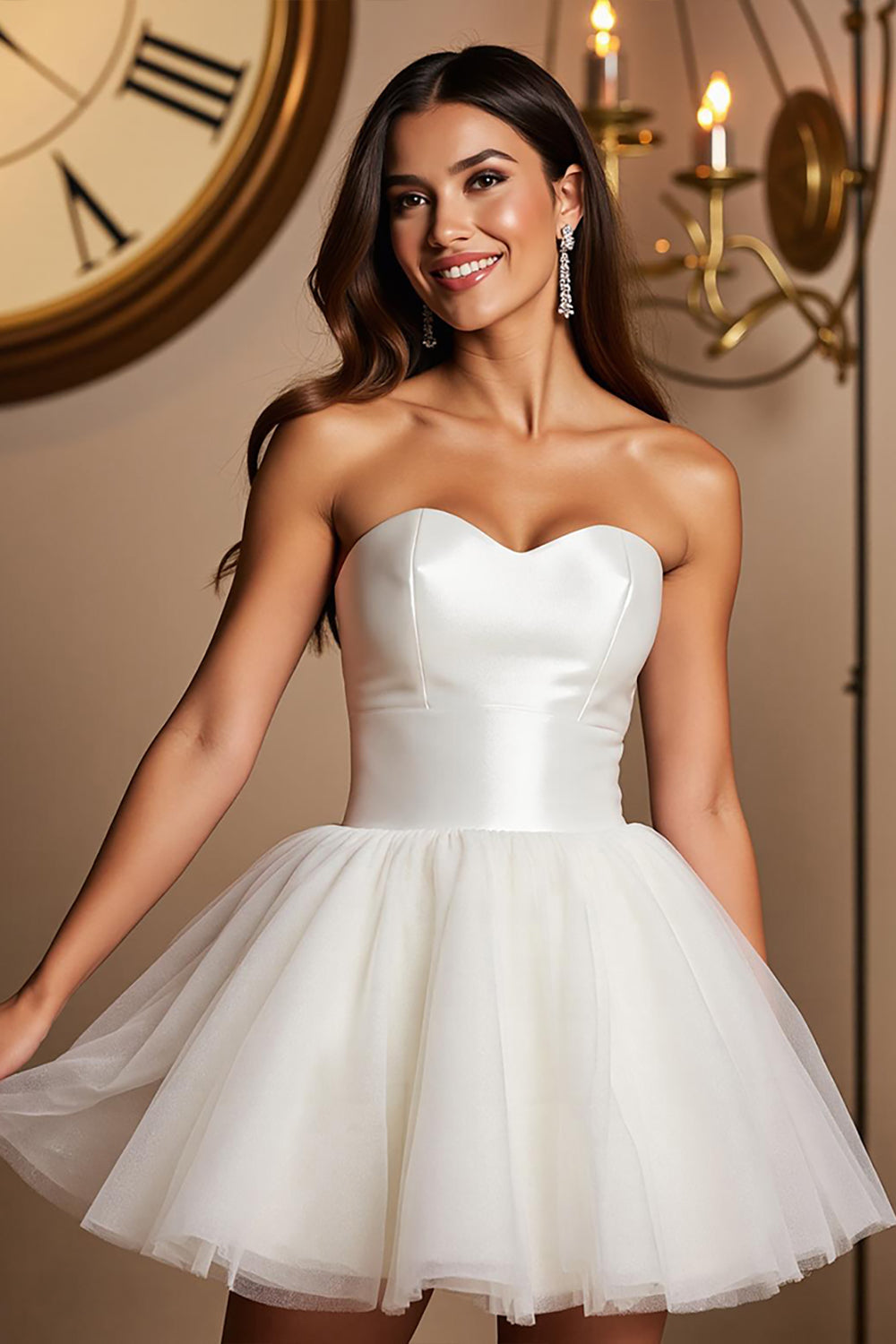 Short White Sweetheart A Line Tulle Homecoming Dress