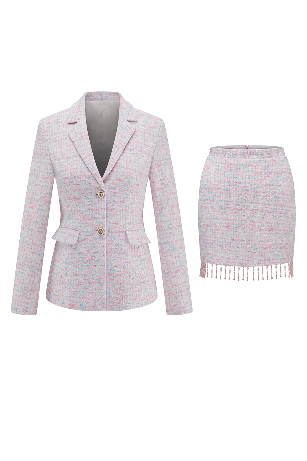 Light Pink 2 Piece Tweed Homecoming Outfits with Fringes